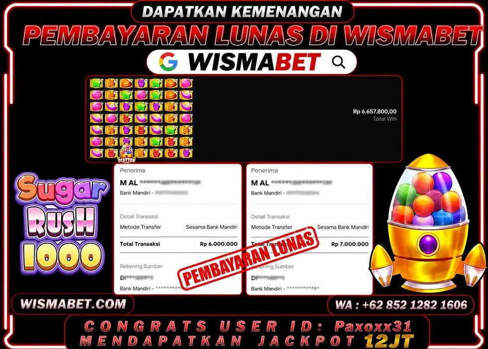 Wismabet - BUKTI KEMENANGAN Sugar Rush 1000 Rp12,000,000,- LUNAS